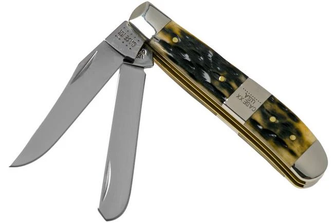 Case Mini Trapper, Tang Stamp Series, Peach Seed Jig, Olive Green Bone 21513, 6207 SS Pocket Knife 3 Case Mini Trapper, Tang Stamp Series, Peach Seed Jig, Olive Green Bone 21513, 6207 SS Pocket Knife